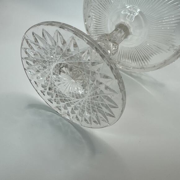 VTG Indiana Pink Cut Glass Diamond Point Pedestal Compote Candy Dish dish - Picture 7 of 10